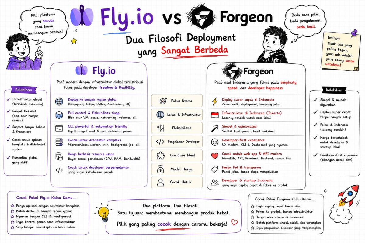 Fly.io vs Forgeon — Dua Filosofi Deployment yang Sangat Berbeda