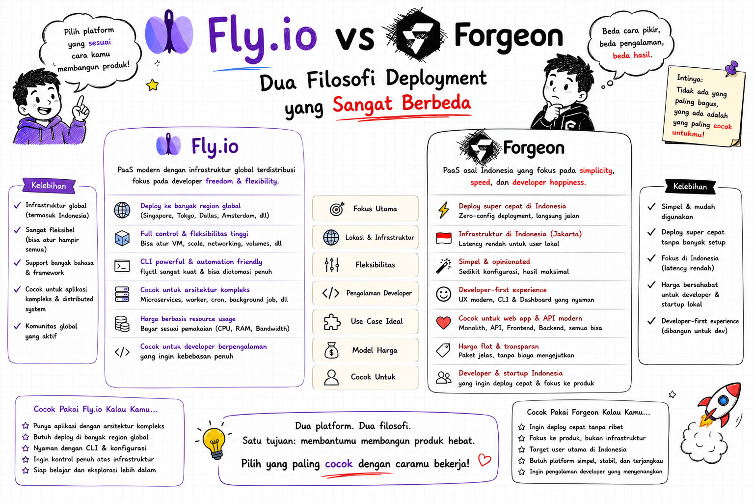 Fly.io vs Forgeon — Dua Filosofi Deployment yang Sangat Berbeda
